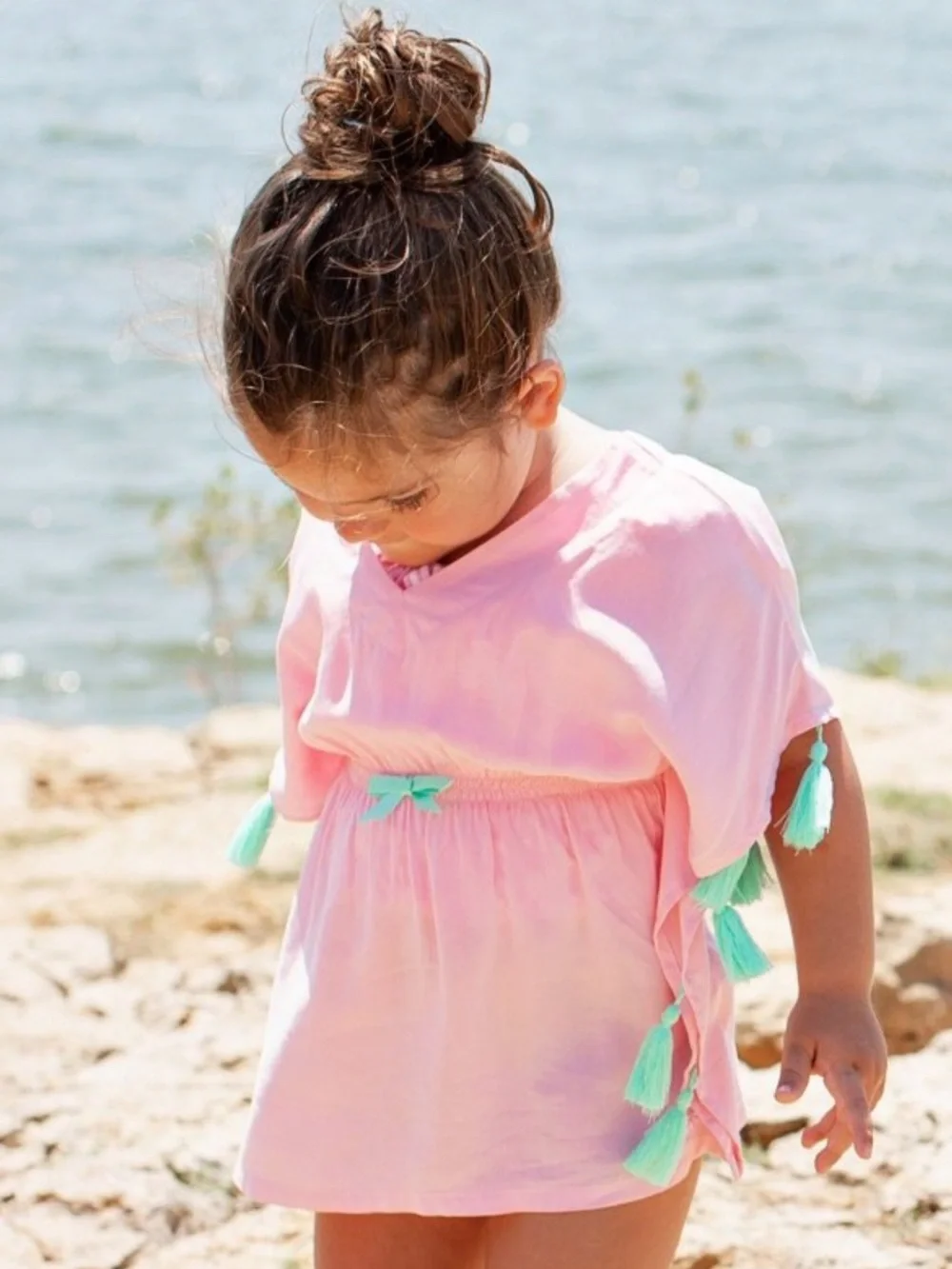 RuffleButts Aqua Tassel & Pink Kaftan Cover-Up Youth Girl's Toddler